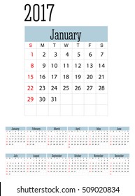 Simple 2017 year vector calendar / 2017 calendar design