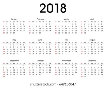 Simple 2018 calendar template for commercial and private use