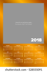 Simple 2018 year calendar, week starts on Sunday