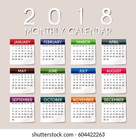 Simple 2018 year vector calendar / 2018 calendar design / 2018 calendar vertical - week starts with Sunday