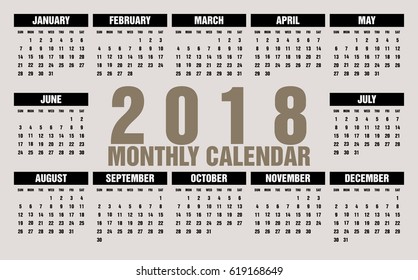Simple 2018 year vector calendar / 2018 calendar vertical - week starts with Sunday