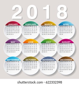 Simple 2018 year vector calendar / 2018 calendar vertical - week starts with Sunday