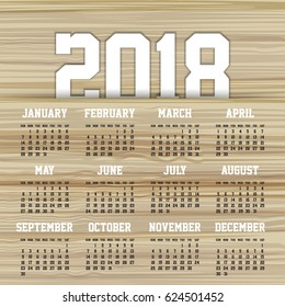 Simple 2018 year vector calendar / 2018 calendar vertical - week starts with Sunday