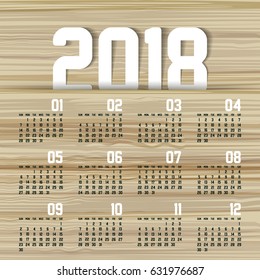 Simple 2018 year vector calendar / 2018 calendar vertical - week starts with Sunday
