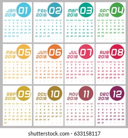 Simple 2018 year vector calendar / 2018 calendar vertical - week starts with Sunday