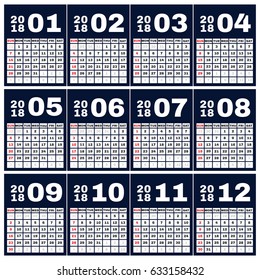 Simple 2018 year vector calendar / 2018 calendar vertical - week starts with Sunday