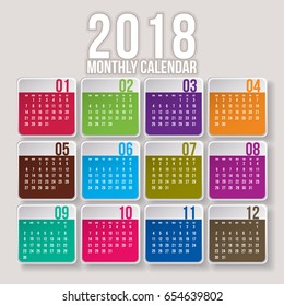 Simple 2018 year vector calendar / 2018 calendar vertical - week starts with Sunday