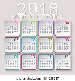 Simple 2018 year vector calendar / 2018 calendar vertical - week starts with Sunday
