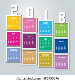 Simple 2018 year vector calendar / 2018 calendar vertical - week starts with Sunday