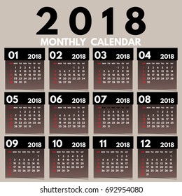 Simple 2018 year vector calendar / 2018 calendar vertical - week starts with Sunday