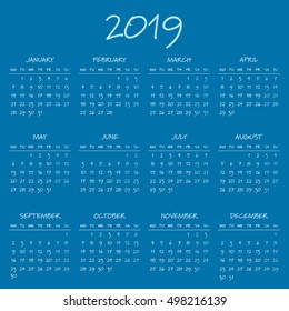 Simple 2019 year calendar
