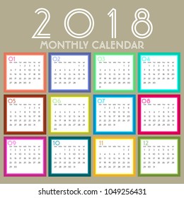 Simple 2019 year vector calendar / 2019 calendar vertical - week starts with Sunday.