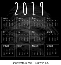 Simple 2019 year vector calendar / 2019 calendar vertical - week starts with Sunday.
