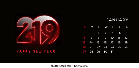 Simple 2019 year vector calendar / 2019 calendar design / 2019 calendar vertical -Vector Design