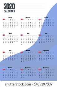 Simple 2020 Calendar Design. Calendar 2020 Template. Calendar design in creative design and colors. 