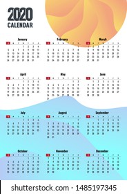 Simple 2020 Calendar Design. Calendar 2020 Template. Calendar design in creative design and colors. 