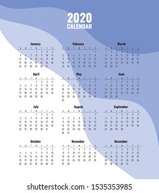 Simple 2020 Calendar Design. Calendar 2020 Template. Calendar design in creative design and colors.