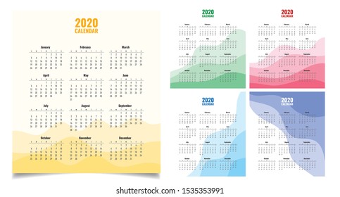Simple 2020 Calendar Design. Calendar 2020 Template. Calendar design in creative design and colors.