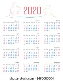 Simple 2020 Calendar template year to do list planner
