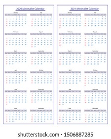 Simple 2020 Calendar template year to goal planner ,one page Calendar