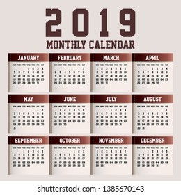 Simple 2020 year vector calendar / 2020 calendar vertical - week starts with Sunday. - Vector