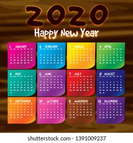 Simple 2020 year vector calendar / 2020 calendar vertical - week starts with Sunday. - Vector