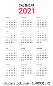 Simple 2021 Calendar Design on White Background
