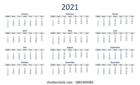 simple 2021 Calendar with white background