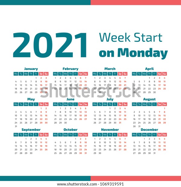 Simple 2021 Year Calendar Week Starts Stock Vector (Royalty Free ...