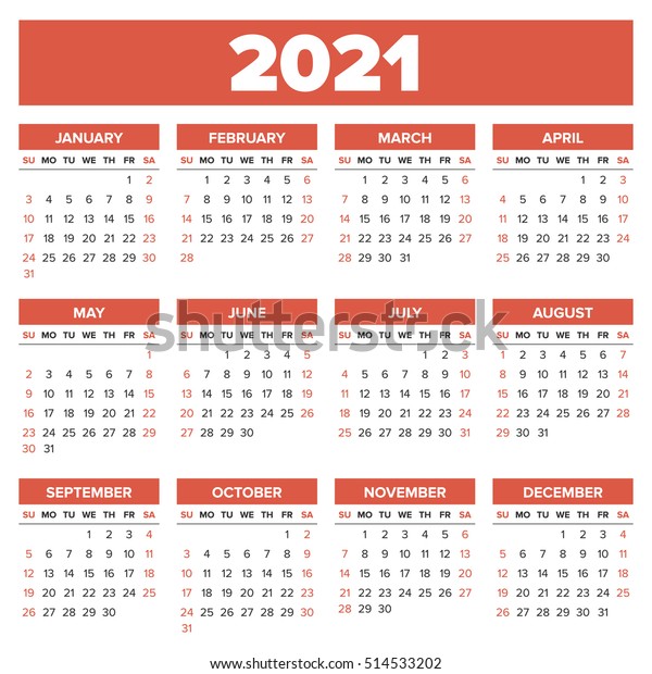 Simple 2021 Year Calendar Week Starts Stock Vector (Royalty Free) 514533202