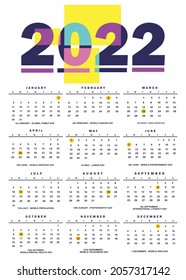 Simple 2022 calendar design idea. Easy to edit with vector file. Can use for your creative content. Especially for next year calendar design.