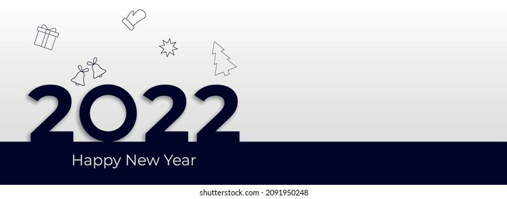 simple 2022 happy new year design in minimalist style with Chrismas icons and text