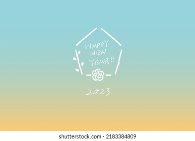 A simple 2023 New Year's card with a gradient background and handwriting material.