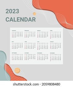 Simple 2023 year calendar design template.