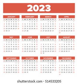 Simple 2023 Year Calendar Week Starts Stock Vector (Royalty Free) 514533205