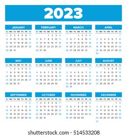 Simple 2023 year calendar, week starts on Monday