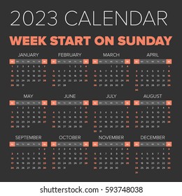 Simple 2023 year calendar, week starts on Monday
