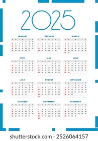 simple 2024 annual calendar template in white and blue color vector