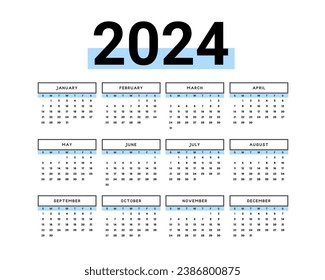 simple 2024 english new year calendar template for event planner vector
