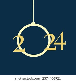 Tipografía simple de 2024 con color de línea dorada sobre fondo negro. Ilustración vectorial 2024 para diseño de texto, tipografía artística, diseño de fuentes o letras de texto.