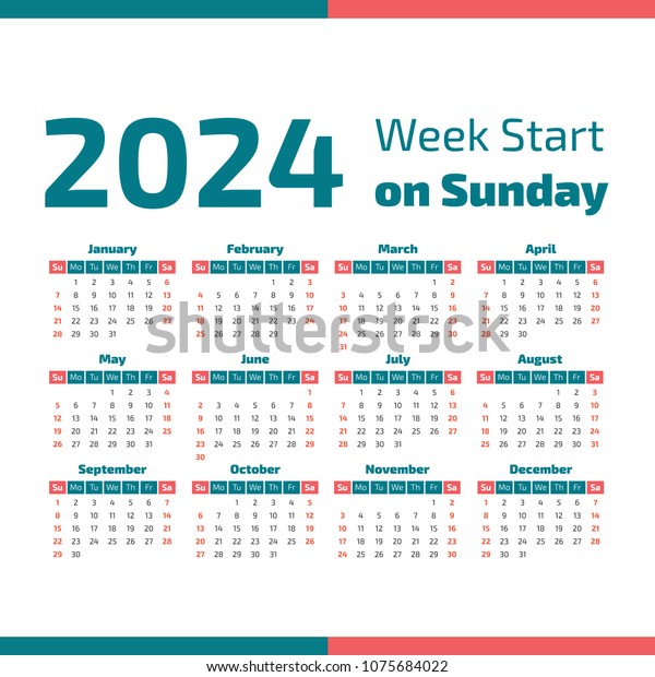 Simple 2024 Year Calendar Week Starts Stock Vector (Royalty Free ...