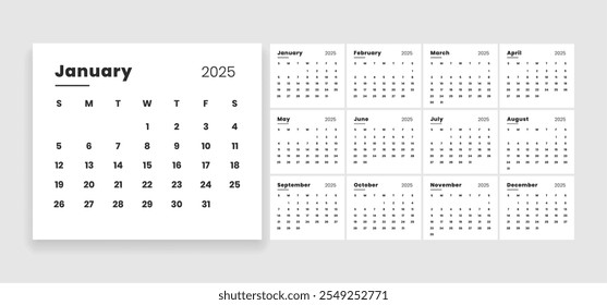 simple 2025 desk calendar with individual months vector