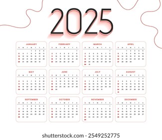 simple 2025 full page calendar template office desk or wall vector