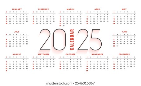 simple 2025 monthly calendar template in printable design vector