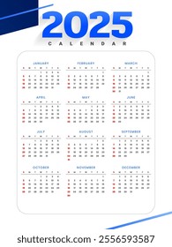 simple 2025 wall calendar layout in white blue vector