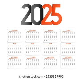 simple 2025 yearly calendar template office stationery vector
