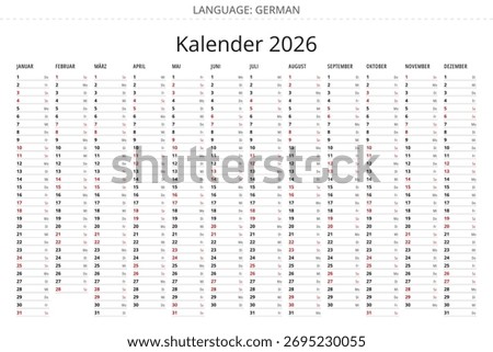 Simple 2026 german calendar planner with minimalist design and writing space for Germany