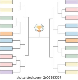 A simple 20-person tournament chart with an illustration of a championship trophy