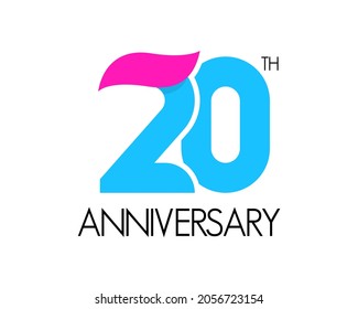 Simple 20th-anniversary logo. Birthday design with curved ribbon icon. twenty year celebration