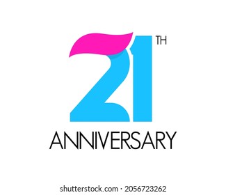 Simple 21th-anniversary logo. Birthday design with curved ribbon icon. Twenty one year celebration